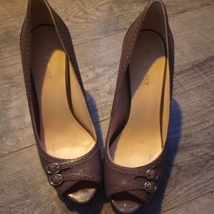 Brown Peep Toe Leather Heel Sz 8M